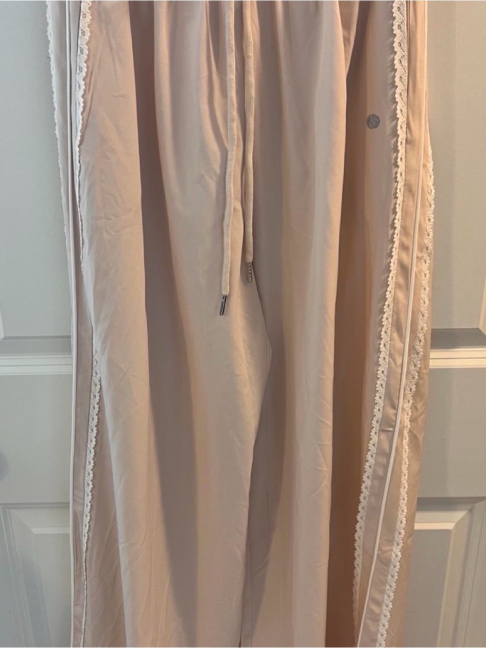 Altar'd State Blush Wide-Leg Drawstring Pants with Lace Side Trim